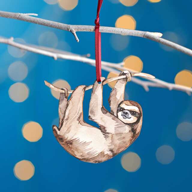 Sloth Christmas Tree Decoration, Birch Plywood Ornament, Animal Lover Gift, Festive Watercolour Art, Traditional Keepsake - image 1