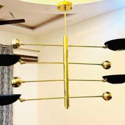 Handcrafted Brass Sputnik Chandelier - Mid-Century Modern 4-Light Fixture - thumbnail 3