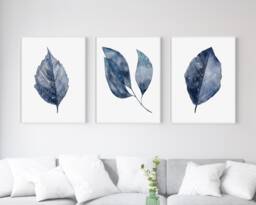 Botanical Print, Blue Leaf Wall Art, Leaves Room Decor, Set Of 3 Prints, Home Office - thumbnail 1
