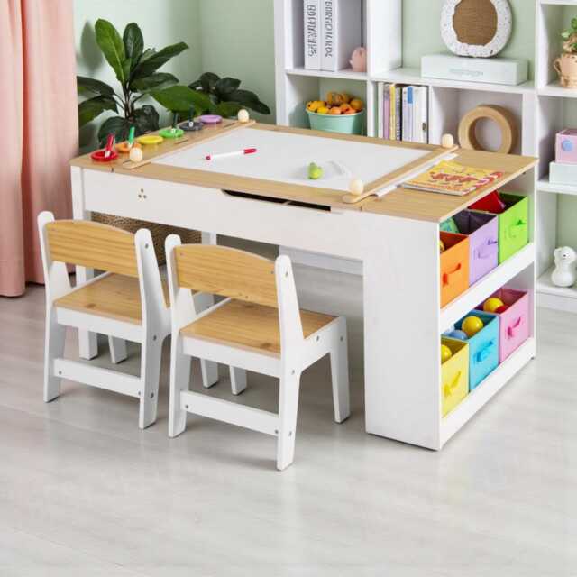 Montessori Kids Art Table & Chair Set 2-In-1 Easel Desk With Storage - image 1