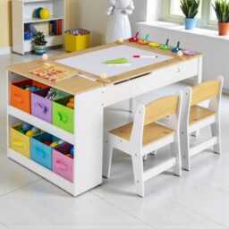 Montessori Kids Art Table & Chair Set 2-In-1 Easel Desk With Storage - thumbnail 2