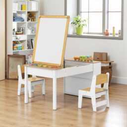 Montessori Kids Art Table & Chair Set 2-In-1 Easel Desk With Storage - thumbnail 3