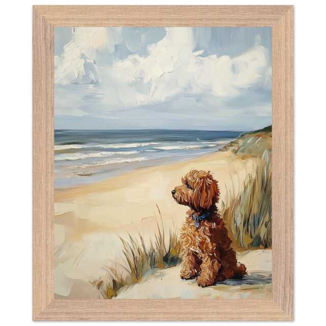 Framed Print Gift For Red Cavapoo Owner Abstract Beach Dog Oil Painting, Lover - image 1