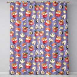 Kawaii Sushi Ramen Dumpling Asian Food Seamless Pattern Lavender Background Readymade Eyelet Ring Top Thermal 100% Blackout Curtains - thumbnail 2