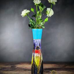 Hand-Painted Glass Bud Vase - Tapered Design With Blue Top & Gold Accents 22cm/9 - thumbnail 2