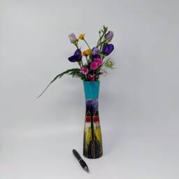 Hand-Painted Glass Bud Vase - Tapered Design With Blue Top & Gold Accents 22cm/9 - thumbnail 3