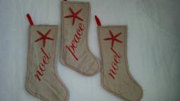 Embroidered Starfish Burlap Christmas Stocking - Coastal Decor - thumbnail 1