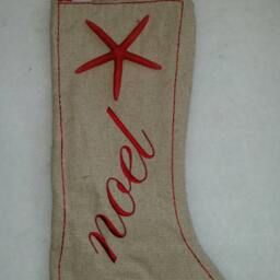 Embroidered Starfish Burlap Christmas Stocking - Coastal Decor - thumbnail 3