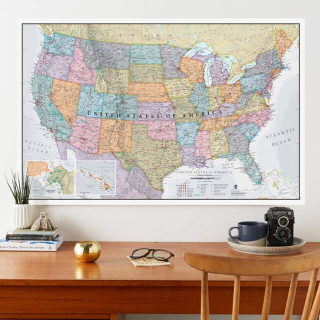 Map Of Usa Poster Art - Wall Decor Print Classic Edition Home Map Gift - image 1
