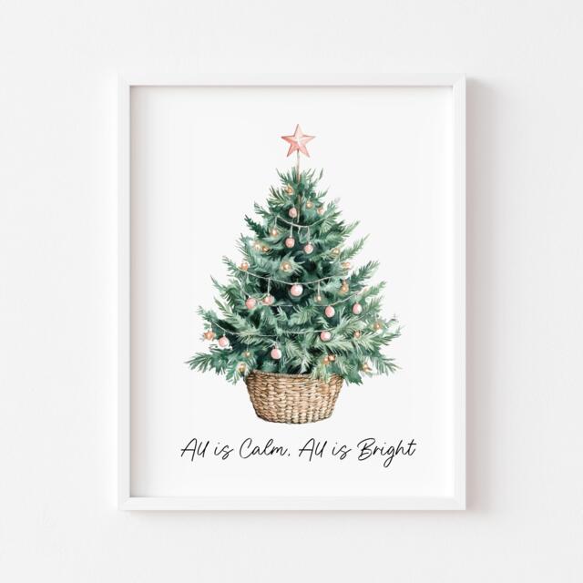 Watercolour Christmas Tree Print Winter Holiday Wall Art Unframed - image 1