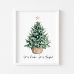 Watercolour Christmas Tree Print Winter Holiday Wall Art Unframed - thumbnail 1