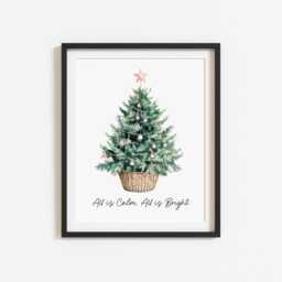Watercolour Christmas Tree Print Winter Holiday Wall Art Unframed - thumbnail 3