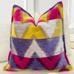 Cotton Velvet Ikat Cushion Cover Multicolour Boho Pillow Geometric Patterned Scatter For Sofa Or Bed - All Sizes - thumbnail 2