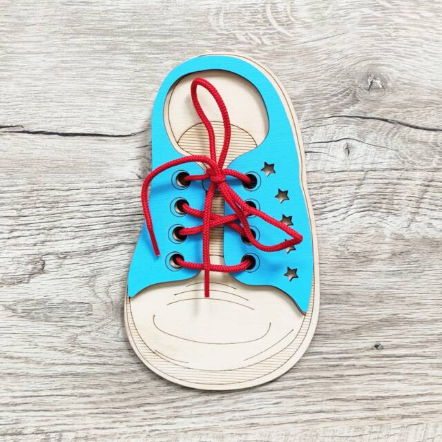Lacing Toy, Shoe Practice For Kids, Wooden Threading, Activity Toy Baby, Fine Motor Skills, Learning Educational Homeschool Toddler - image 1