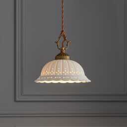 Ceramic Pendant Light Retro Scalloped Dome, E27 Kitchen Lighting - thumbnail 2