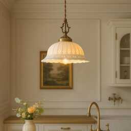 Ceramic Pendant Light Retro Scalloped Dome, E27 Kitchen Lighting - thumbnail 3