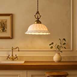 Ceramic Pendant Light Retro Scalloped Dome, E27 Kitchen Lighting - thumbnail 1