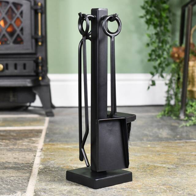 40.5 cm Tall Black Contemporary Fireside Set, Steel Metal Fireside, Fireplace, Tongs, Poker, , Ash Pan & Brush, Stocking Filler - image 1