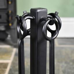 40.5 cm Tall Black Contemporary Fireside Set, Steel Metal Fireside, Fireplace, Tongs, Poker, , Ash Pan & Brush, Stocking Filler - thumbnail 3