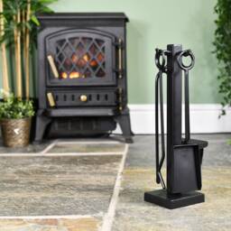 40.5 cm Tall Black Contemporary Fireside Set, Steel Metal Fireside, Fireplace, Tongs, Poker, , Ash Pan & Brush, Stocking Filler - thumbnail 2