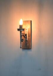 Medieval Torch Light On Rustic Wood Base-Blacksmith Made Farmhouse Lighting