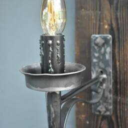 Medieval Torch Light On Rustic Wood Base-Blacksmith Made Farmhouse Lighting - thumbnail 4