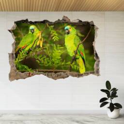 Portrait Two Green Parrots Nature 3D Smashed View Wall Sticker Poster Decal A129 - thumbnail 1