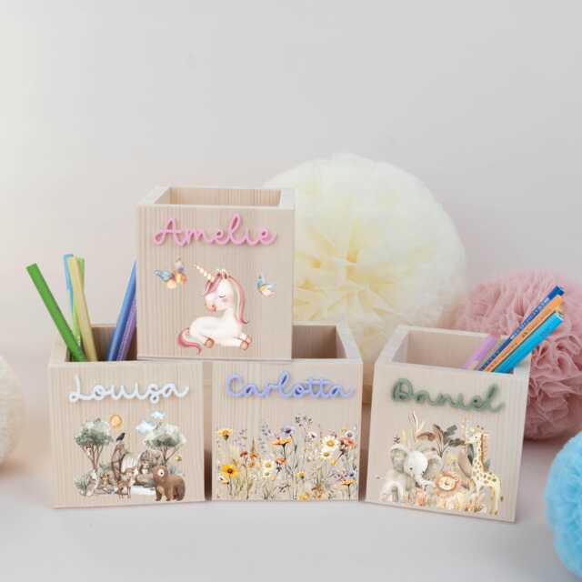 Personalized Wooden Pencil Cup With Acrylic Name, Rainbow Holder, School Enrollment Gift For Schoolchildren, Farewell - image 1