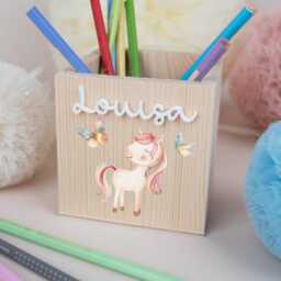 Personalized Wooden Pencil Cup With Acrylic Name, Rainbow Holder, School Enrollment Gift For Schoolchildren, Farewell - thumbnail 3