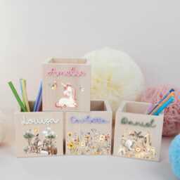 Personalized Wooden Pencil Cup With Acrylic Name, Rainbow Holder, School Enrollment Gift For Schoolchildren, Farewell