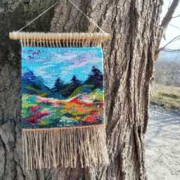 Woven Wall Hanging - Wall Decor Weaving Mountain Macrame Woven Art Weave Handmade Tapestry Fiber - thumbnail 2