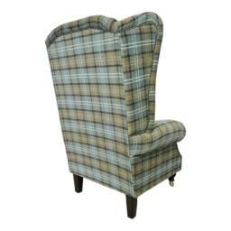 Queen Anne Wingback Fireside Chair Extra Tall Duck Egg Blue Plaid - thumbnail 3