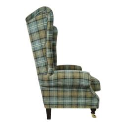 Queen Anne Wingback Fireside Chair Extra Tall Duck Egg Blue Plaid - thumbnail 2