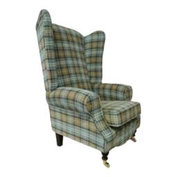 Queen Anne Wingback Fireside Chair Extra Tall Duck Egg Blue Plaid - thumbnail 1