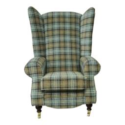 Queen Anne Wingback Fireside Chair Extra Tall Duck Egg Blue Plaid - thumbnail 4
