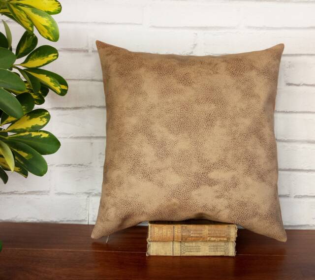 Caramel Faux Leather Pillow Cover Suede Back, Scandinavian Decor - image 1