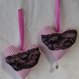 Set Of 2 Fabric Hearts, Valentine's Day Heart To Offer, Love Heart, Limited Edition - thumbnail 2