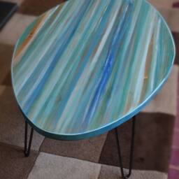 Oval Blue Coffee Table Unique Hand Painted Seabreeze Colour Scheme Coastal Furniture With Black Metal Hair Pin Or Tapered Wood Legs - thumbnail 3