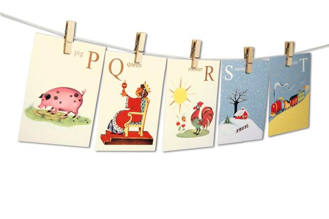 Vintage Abc Flashcards Printable Nursery Wall Art 5x7 Cards - Digital Download - image 1