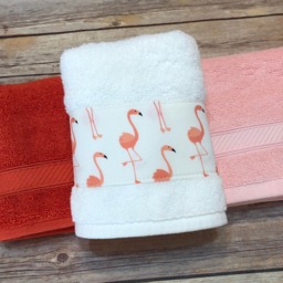 Flamingo Fabric Trim Bath Towel - August Ave 100% Cotton - thumbnail 1
