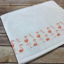 Flamingo Fabric Trim Bath Towel - August Ave 100% Cotton - thumbnail 2