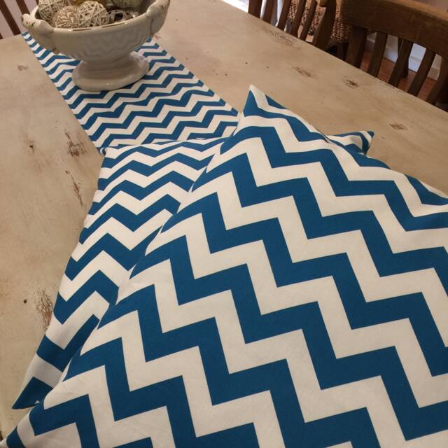 Cushion Cover, Chevron Covers, Modern Teal & White Reversible Quality Cotton Blend, 55cm, Handmade - image 1