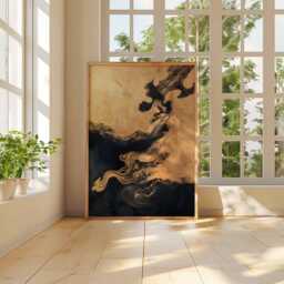 Abstract Black & Gold Poster, Flowing Lines Art Print, Modern Wall Decor, Swirls Design, Luxury Art, Contemporary Home Decor - thumbnail 3