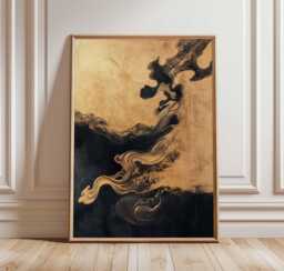 Abstract Black & Gold Poster, Flowing Lines Art Print, Modern Wall Decor, Swirls Design, Luxury Art, Contemporary Home Decor - thumbnail 1