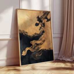 Abstract Black & Gold Poster, Flowing Lines Art Print, Modern Wall Decor, Swirls Design, Luxury Art, Contemporary Home Decor - thumbnail 2