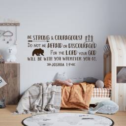 Joshua 19 Be Strong & Courageous Vinyl Wall Decal Explorer Nursery, Forest Nursery Decals, Bible Decor, Christian Ww213 - thumbnail 1