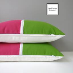 Hot Pink & Lme Green Sunbrella?? Outdoor Pillow Cover Color Block - thumbnail 3