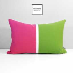 Hot Pink & Lme Green Sunbrella?? Outdoor Pillow Cover Color Block - thumbnail 1