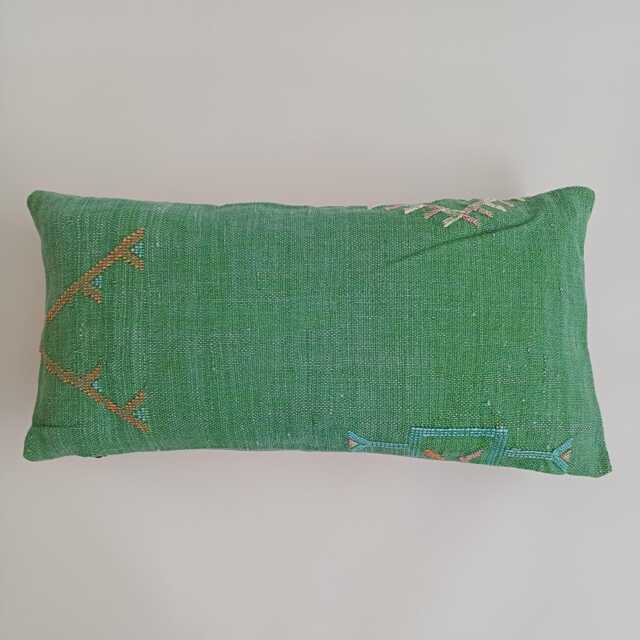 Moroccan Cactus Silk Cushion Cover, Handmade Green Sabra Lumbar Pillow, Boho 24''x12''/60x30 cm - image 1