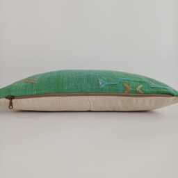 Moroccan Cactus Silk Cushion Cover, Handmade Green Sabra Lumbar Pillow, Boho 24''x12''/60x30 cm - thumbnail 3
